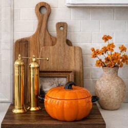 Brass_Salt n Pepper_on table top_Pumpkin_Rustic vase