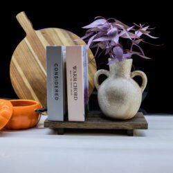 Brown display tray_books_orange_rustic