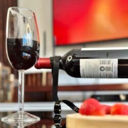 Half wine glass_filled_coffee table_blarred background