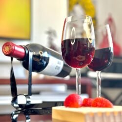 Half wine glasses_filled_black wine string_dining room table