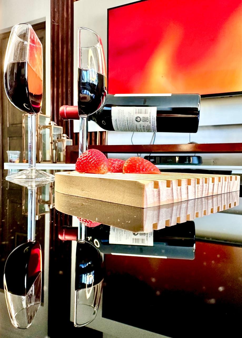 Half wine glasses_filled_coffee table reflections