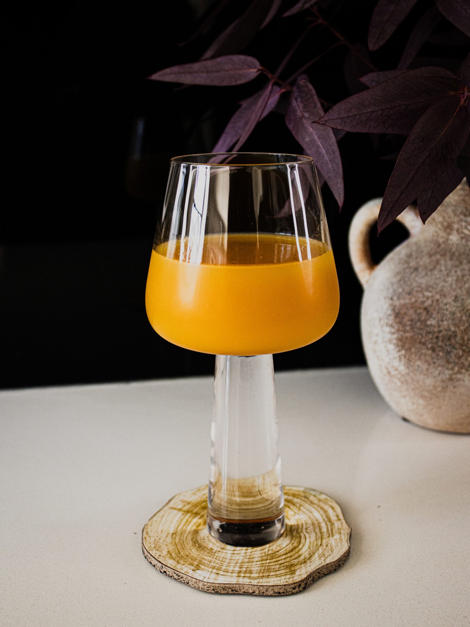 Single stand_wine glass_Filled_pot plant