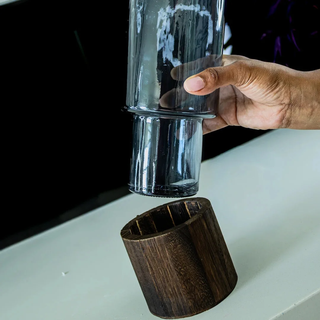 Glass Cylinder Vase With Wooden Base