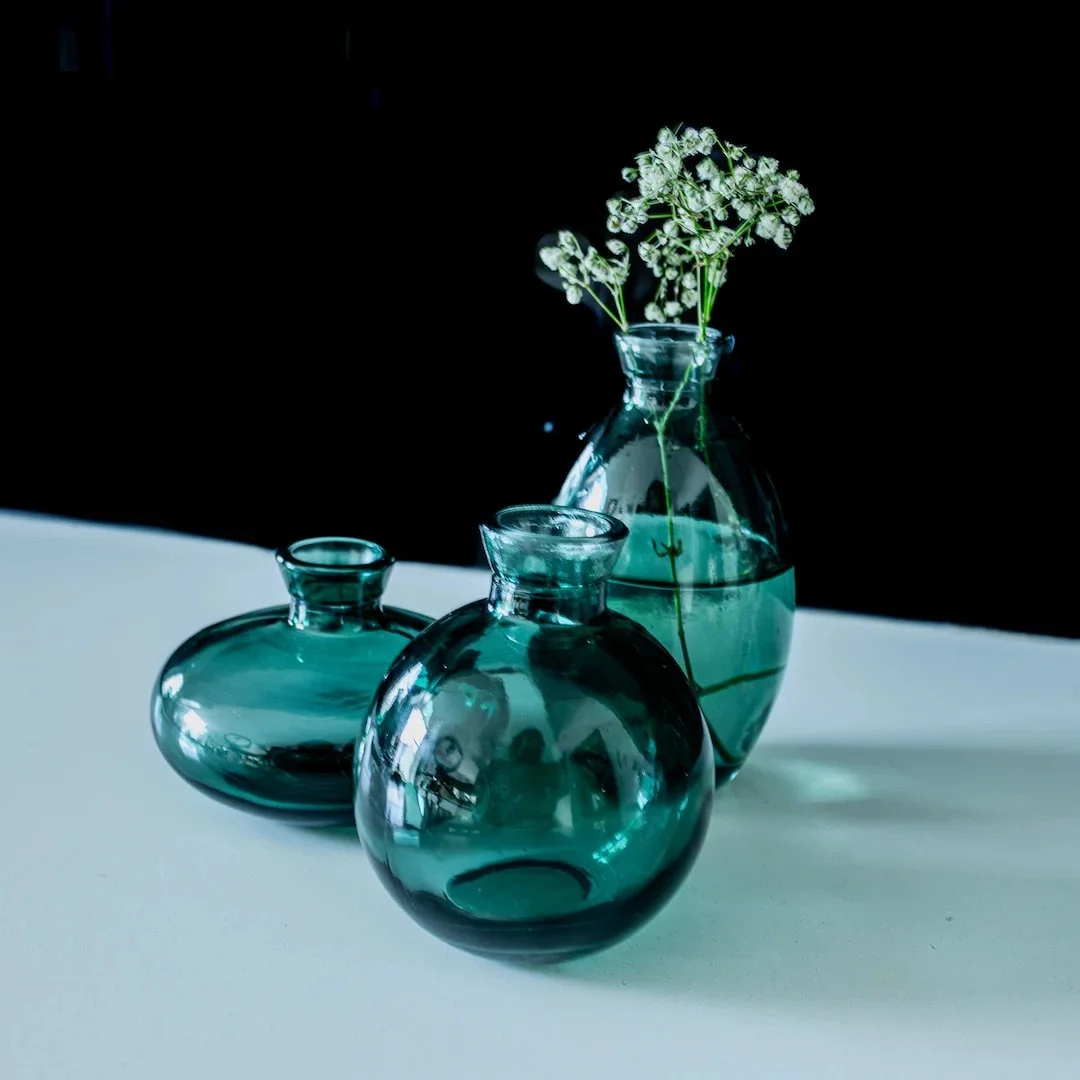 Aqua Glass Vase Trio