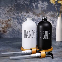 Soap_Dispensers_with white vase and gold plant